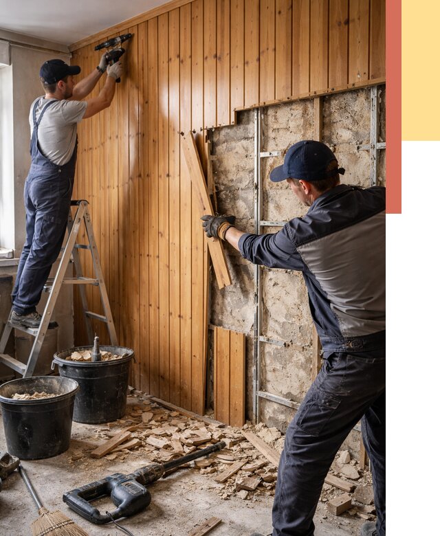 Демонтаж вагонки со стен в Ханты-Мансийске от 1480 руб. — снятие, удаление, срочно | ОТДЕЛОЧНИК-Хнт