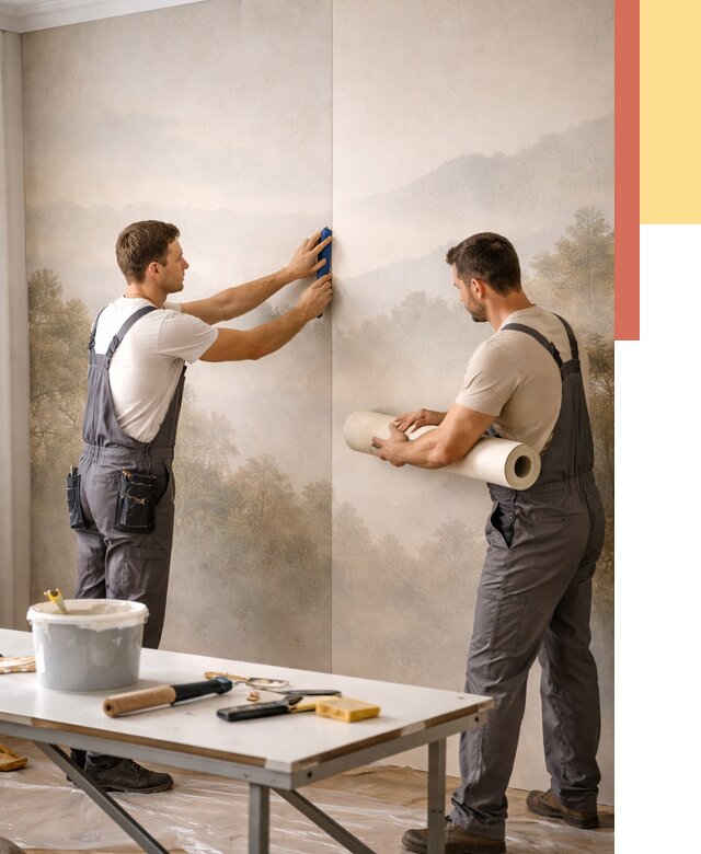 Поклейка фотообоев в Ханты-Мансийске от 8678 руб/м² — быстро и недорого | ОТДЕЛОЧНИК-Хнт