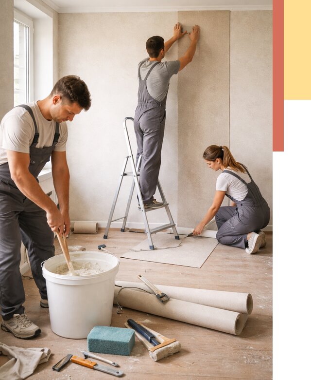 Оклейка стен обоями в Ханты-Мансийске от 3573 руб/м2 — быстро и недорого | ОТДЕЛОЧНИК-Хнт