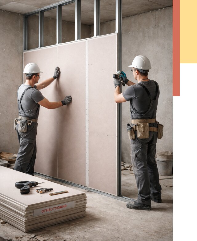 Перегородка из огнестойкого гипсокартона в Ханты-Мансийске от 1889 руб. под ключ | ОТДЕЛОЧНИК-Хнт