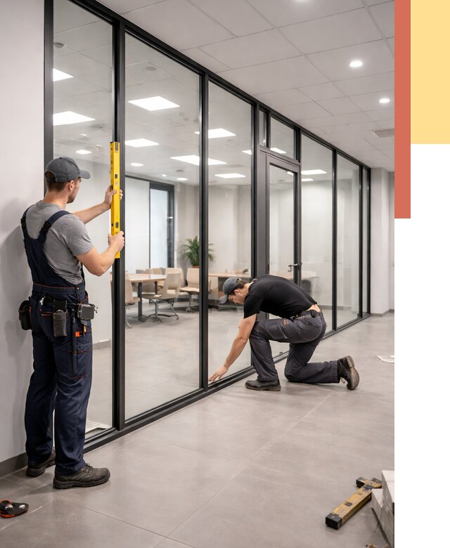 Каркасные стеклянные перегородки в Ханты-Мансийске под ключ от 9392 руб. | ОТДЕЛОЧНИК-Хнт