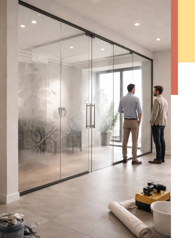 Стеклянные перегородки с рисунком в Ханты-Мансийске от 12761 руб. монтаж и нанесение | ОТДЕЛОЧНИК-Хнт