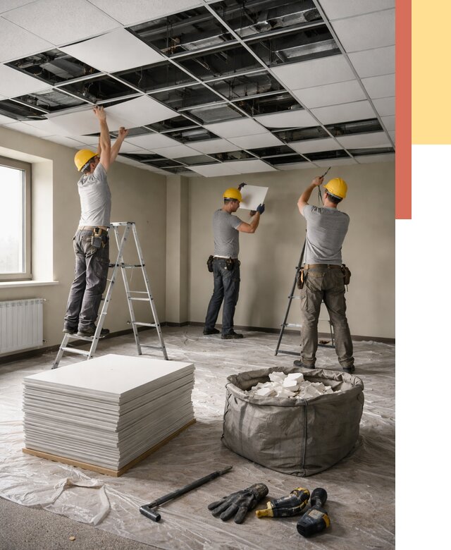 Демонтаж потолка Армстронг в Ханты-Мансийске от 4594 руб. быстро и недорого | ОТДЕЛОЧНИК-Хнт