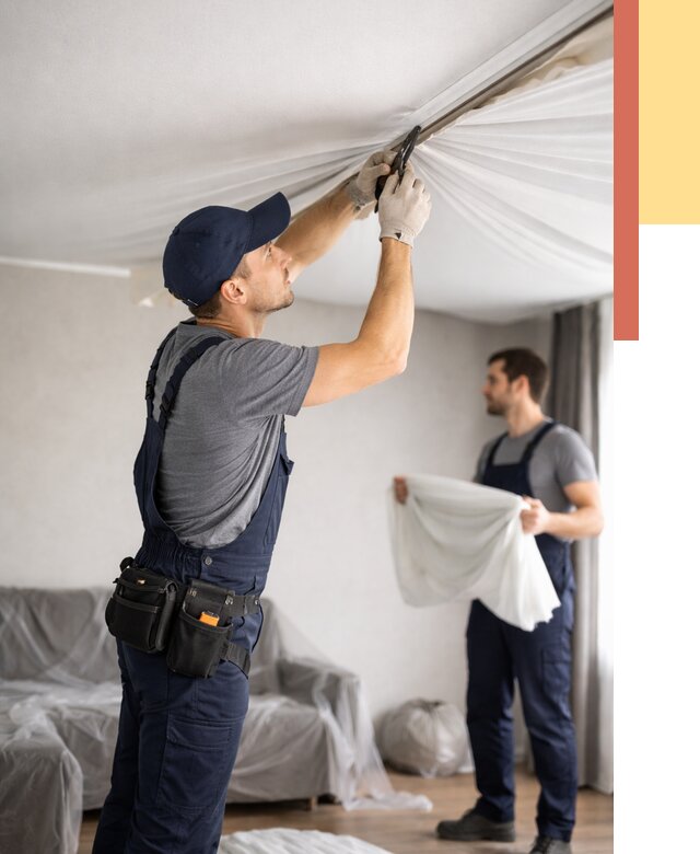 Демонтаж натяжного потолка в Ханты-Мансийске от 4594 руб. — снятие и разбор под ключ | ОТДЕЛОЧНИК-Хнт