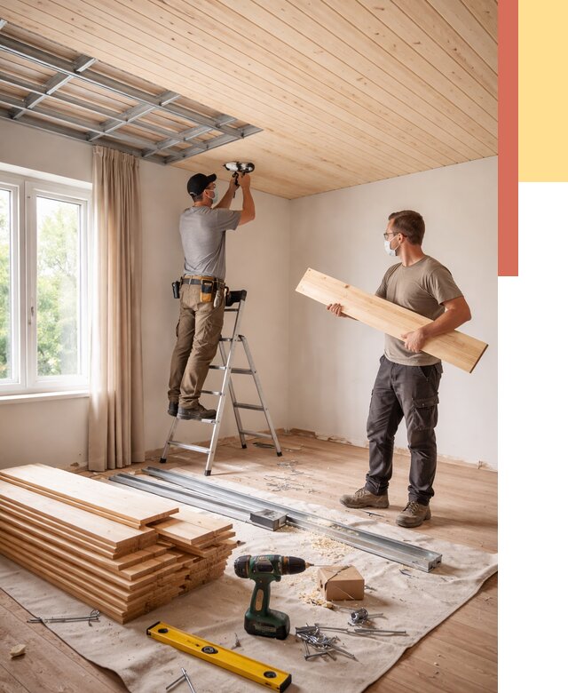 Монтаж потолка из вагонки в Ханты-Мансийске от 6636 руб. | Быстро и недорого — ОТДЕЛОЧНИК-Хнт