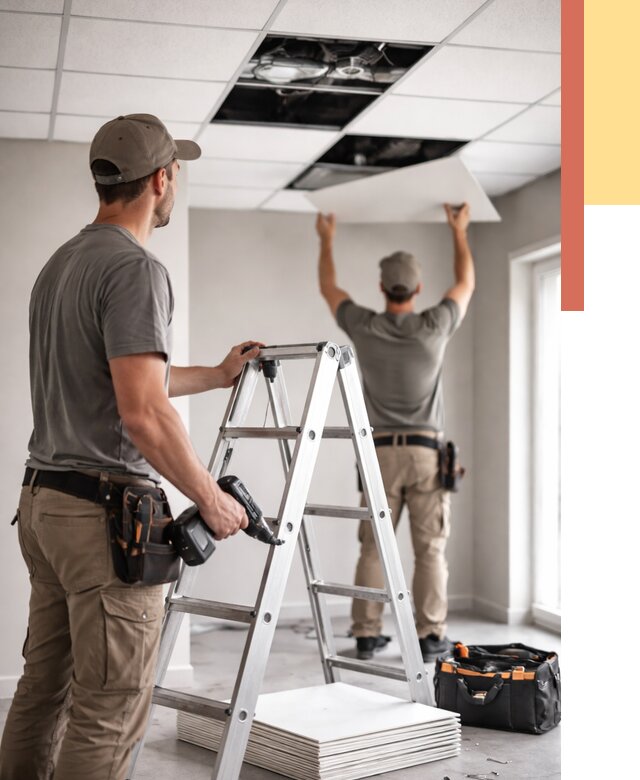 Обслуживание подвесного потолка в Ханты-Мансийске от 3573 руб. — быстро и недорого | ОТДЕЛОЧНИК-Хнт